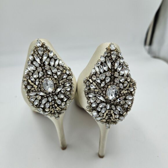 Badgley Mischka Kiara Satin Crystal Open Toe Heels US 9 Bridal Wedding - Picture 5 of 8